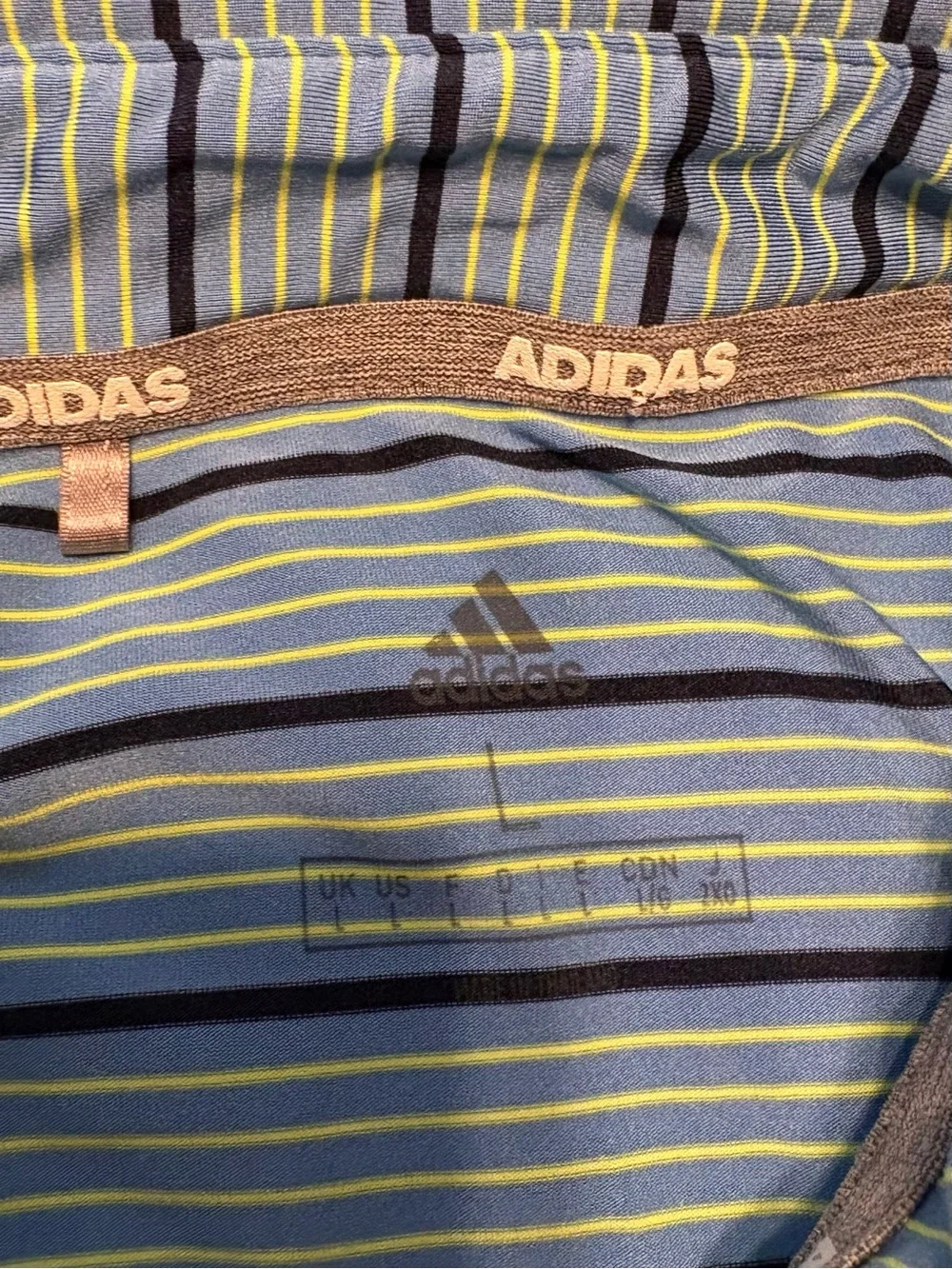 adidas Seaview Golf Club Men’s Light Blue & Navy Striped Polo with Neon Logo